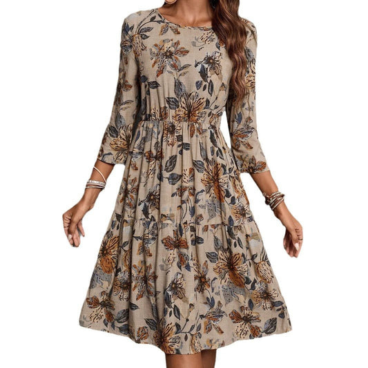 Casual Summer Dress for Women - Floral Printed A - Line Mid - Length Cotton Linen Dress - Allen - Fitness
