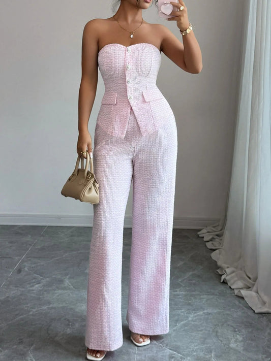 Chic Sweetheart Neck Tube Top and Pants Set - Two - Piece Stylish Women's Outfit - Allen - Fitness