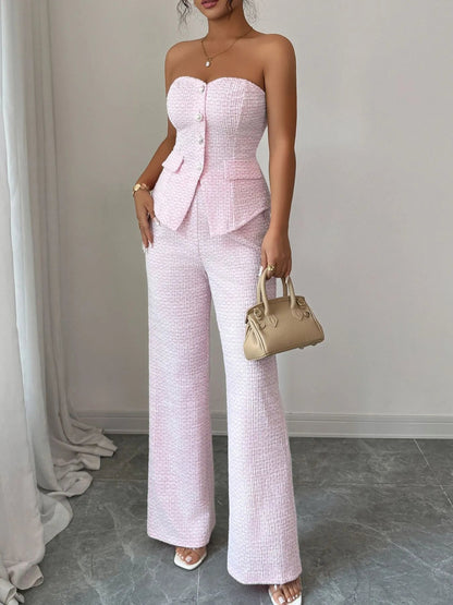 Chic Sweetheart Neck Tube Top and Pants Set - Two - Piece Stylish Women's Outfit - Allen - Fitness