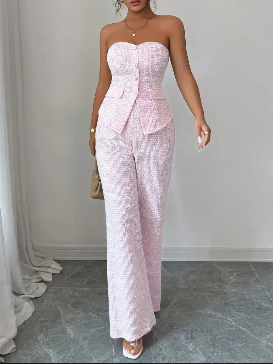 Chic Sweetheart Neck Tube Top and Pants Set - Two-Piece Stylish Women's Outfit - Allen-Fitness