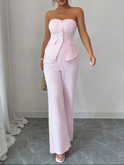 Chic Sweetheart Neck Tube Top and Pants Set - Two - Piece Stylish Women's Outfit - Allen - Fitness