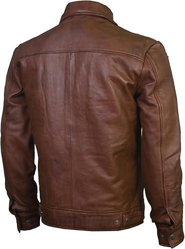 Classic Brown Leather Jacket for Men - Premium Sheep Leather, Adjustable Cuffs, Timeless Design - Allen-Fitness