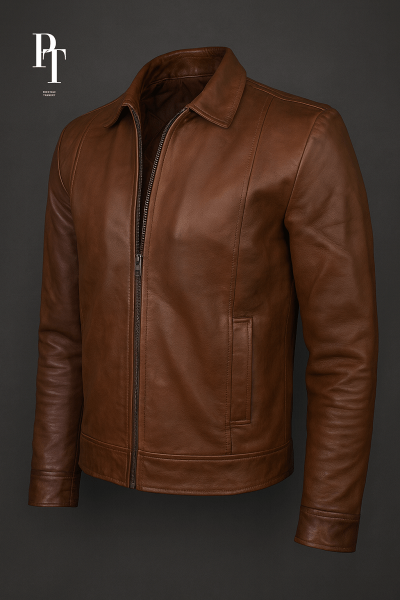 Classic Brown Leather Jacket for Men - Premium Sheep Leather, Adjustable Cuffs, Timeless Design - Allen - Fitness