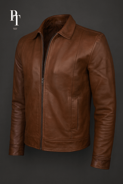 Classic Brown Leather Jacket for Men - Premium Sheep Leather, Adjustable Cuffs, Timeless Design - Allen - Fitness