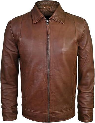 Classic Brown Leather Jacket for Men - Premium Sheep Leather, Adjustable Cuffs, Timeless Design - Allen-Fitness