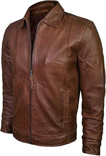 Classic Brown Leather Jacket for Men - Premium Sheep Leather, Adjustable Cuffs, Timeless Design - Allen-Fitness
