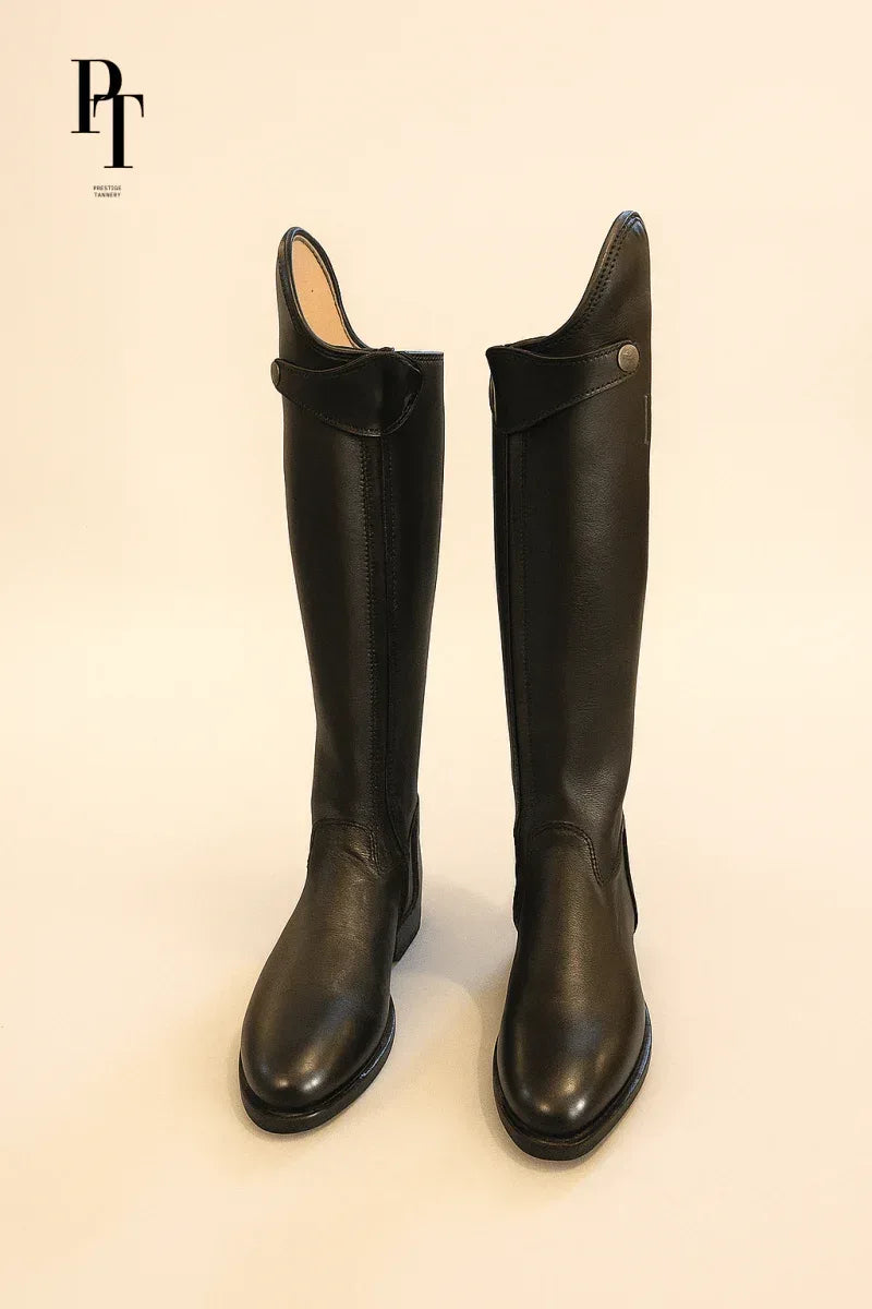 Classic Leather Equestrian Boots for Women - Elegant Zipper Closure for Dressage Competitions - Allen-Fitness