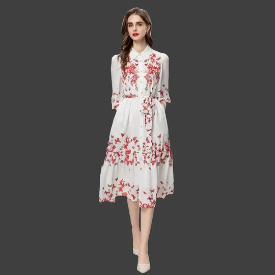 Colorful Floral Lace-Up Dress with Beads and Long Sleeves, Ideal for Heavy Industry - Allen-Fitness