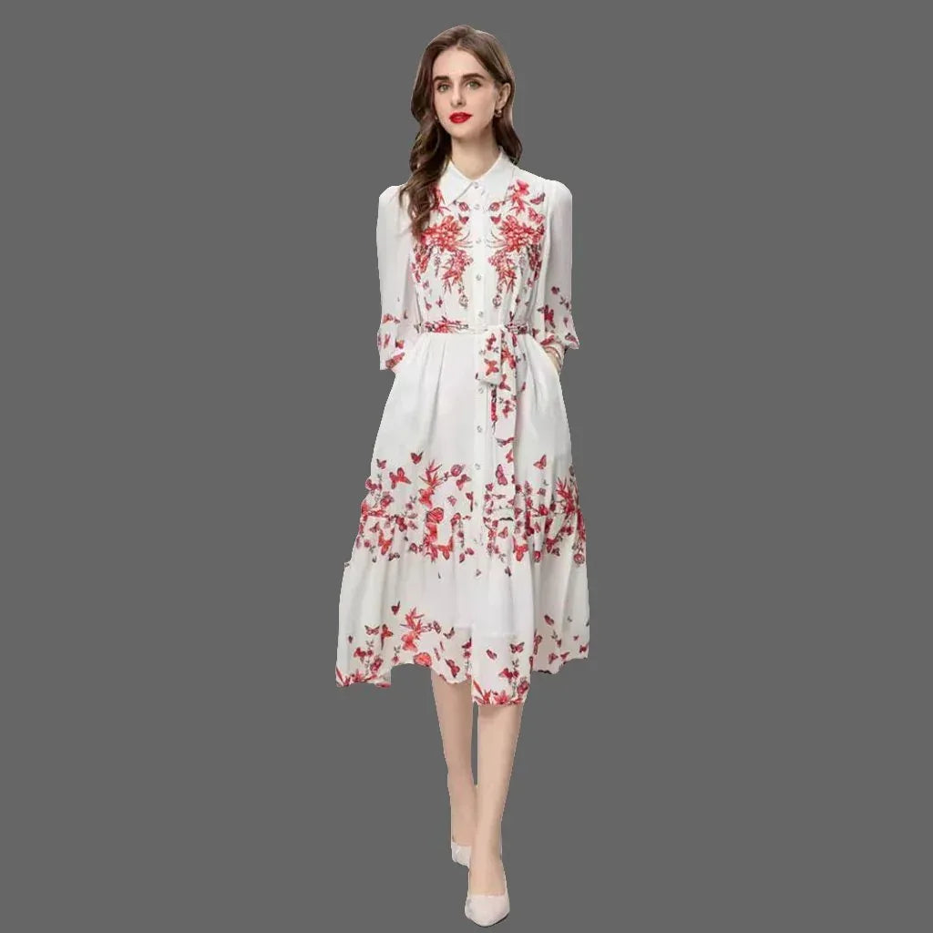 Colorful Floral Lace-Up Dress with Beads and Long Sleeves, Ideal for Heavy Industry - Allen-Fitness