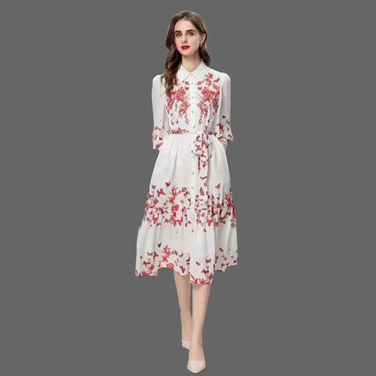 Colorful Floral Lace-Up Dress with Beads and Long Sleeves, Ideal for Heavy Industry - Allen-Fitness