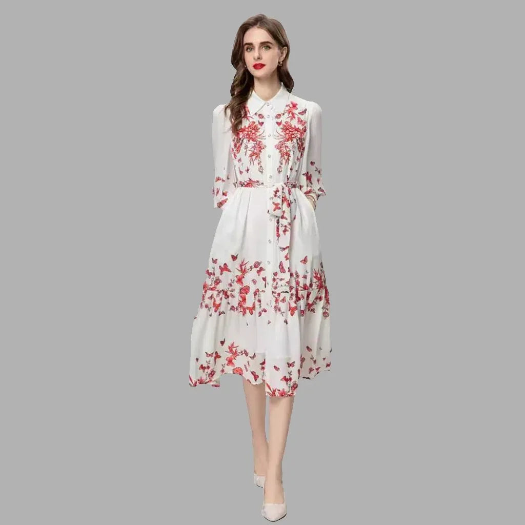 Colorful Floral Lace-Up Dress with Beads and Long Sleeves, Ideal for Heavy Industry - Allen-Fitness