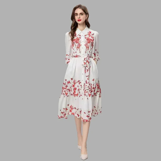Colorful Floral Lace-Up Dress with Beads and Long Sleeves, Ideal for Heavy Industry - Allen-Fitness
