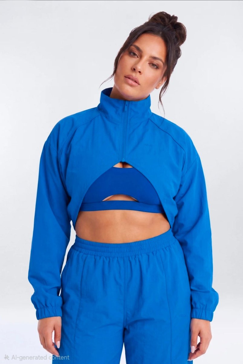 CoreNylon Cropped Windbreaker Sports Jacket - Blue - Premium Fitness &amp; Activewear for Men &amp; Women|UK