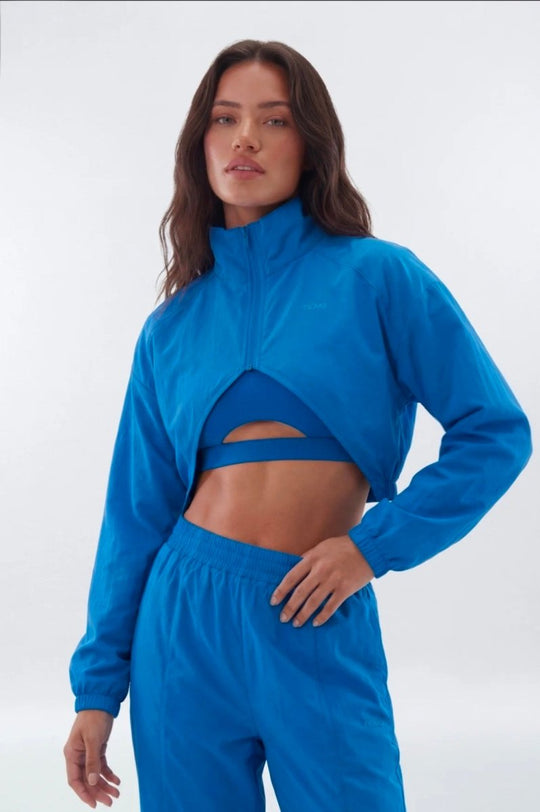 CoreNylon Cropped Windbreaker Sports Jacket - Blue - Premium Fitness &amp; Activewear for Men &amp; Women|UK