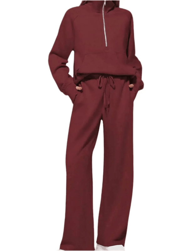 Cozy Two Piece Set: Half Zip Long Sleeve Top with Pants, Lightweight and Breathable - Allen-Fitness