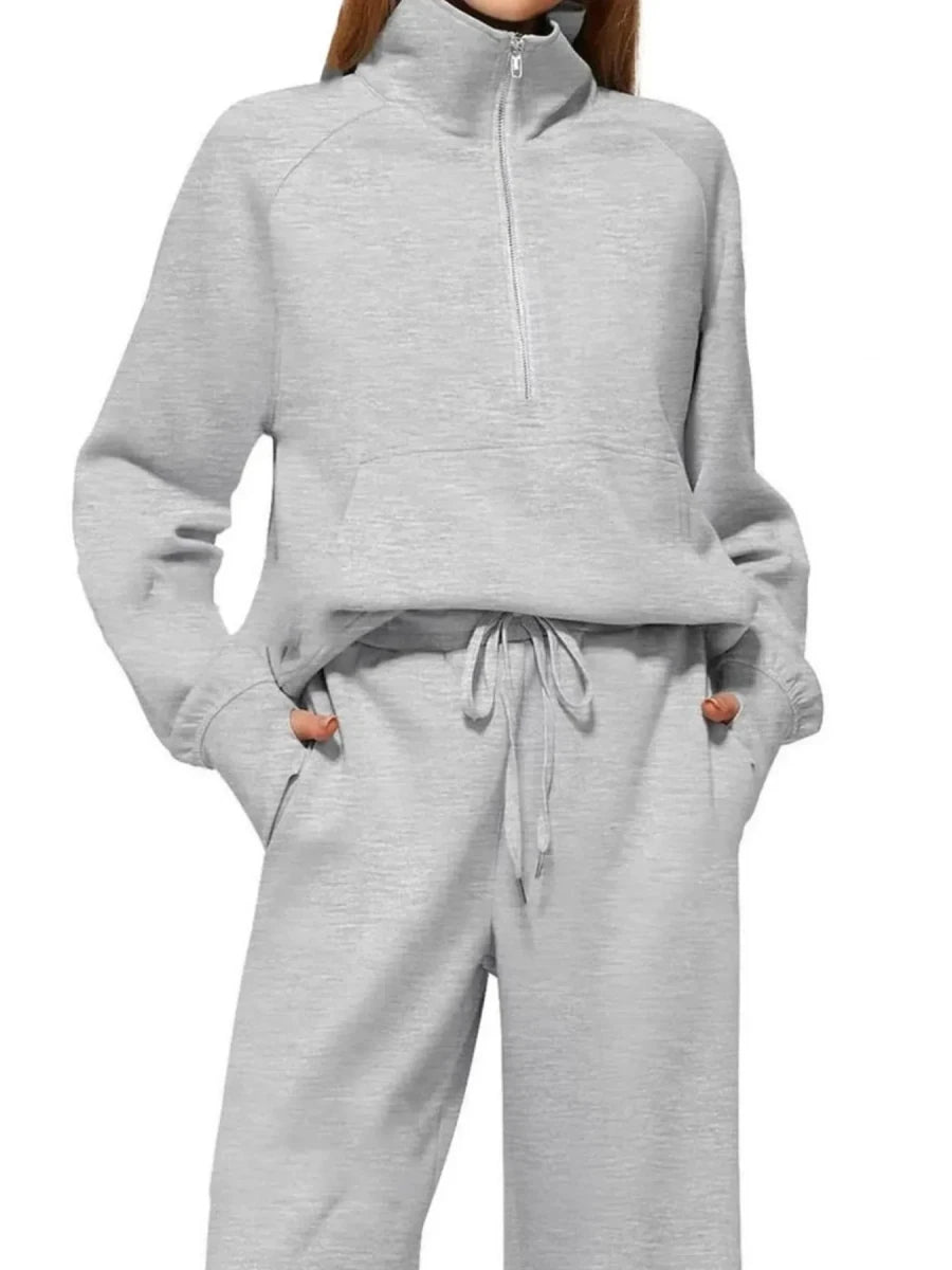 Cozy Two Piece Set: Half Zip Long Sleeve Top with Pants, Lightweight and Breathable - Allen-Fitness