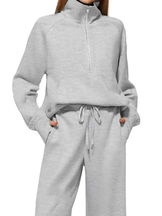 Cozy Two Piece Set: Half Zip Long Sleeve Top with Pants, Lightweight and Breathable - Allen-Fitness