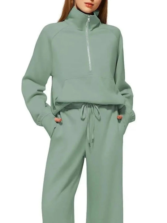 Cozy Two Piece Set: Half Zip Long Sleeve Top with Pants, Lightweight and Breathable - Allen-Fitness