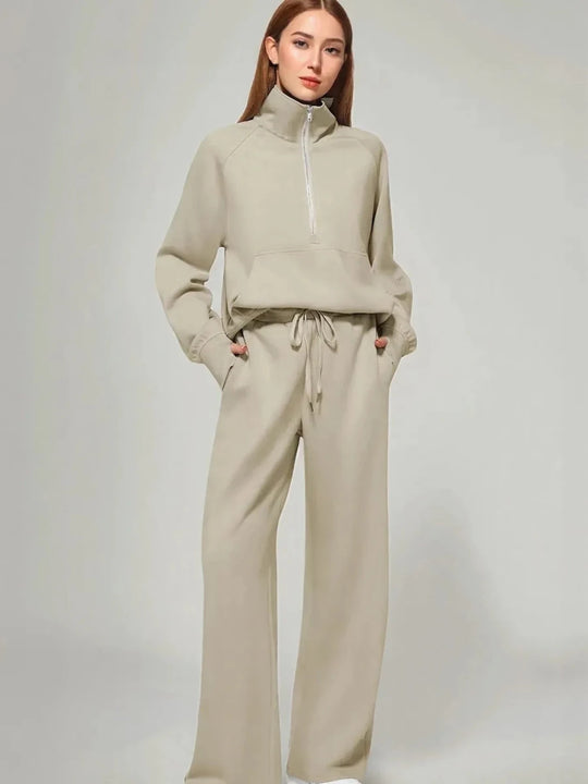 Cozy Two Piece Set: Half Zip Long Sleeve Top with Pants, Lightweight and Breathable - Allen-Fitness