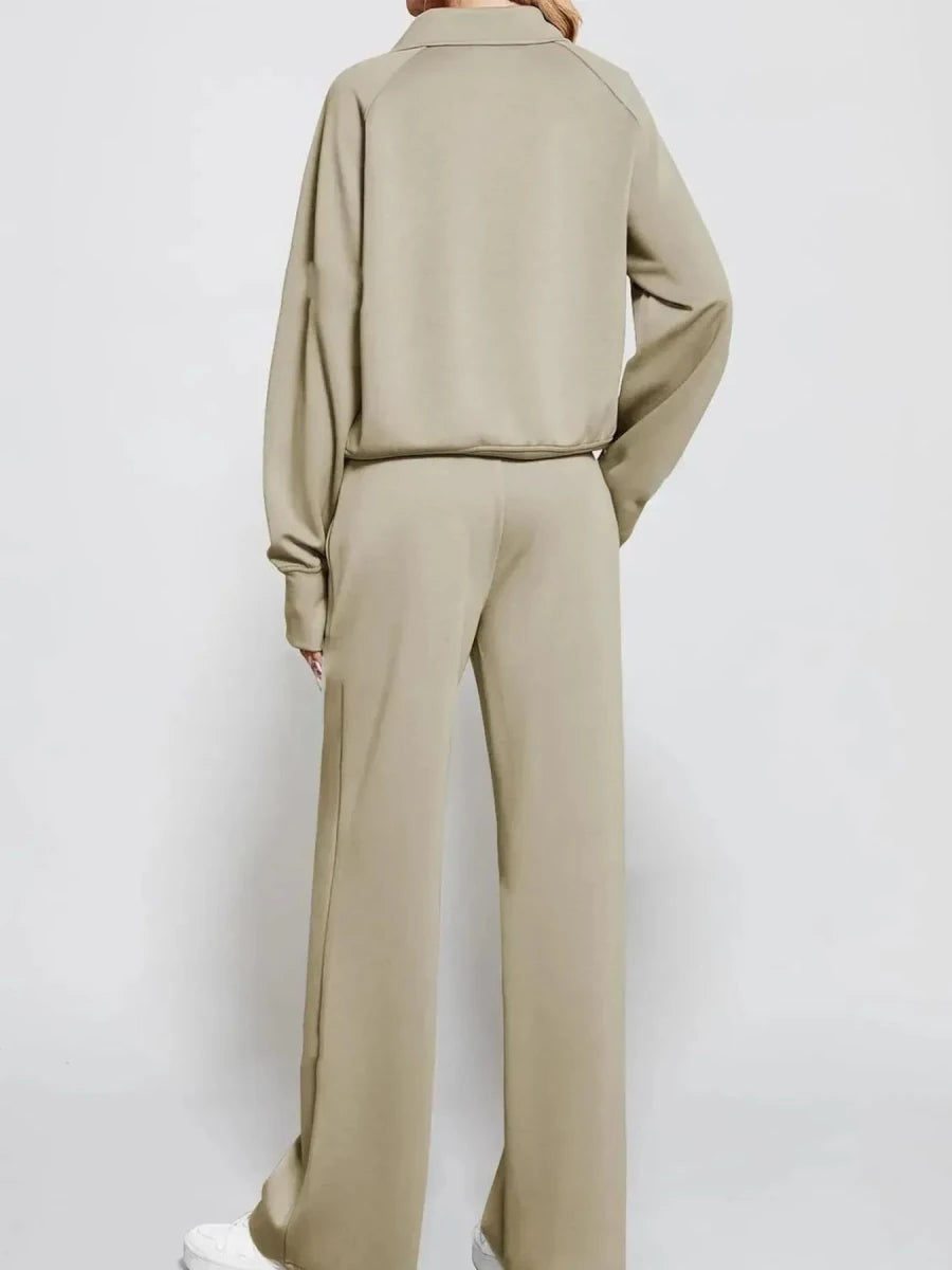 Cozy Two Piece Set: Half Zip Long Sleeve Top with Pants, Lightweight and Breathable - Allen-Fitness