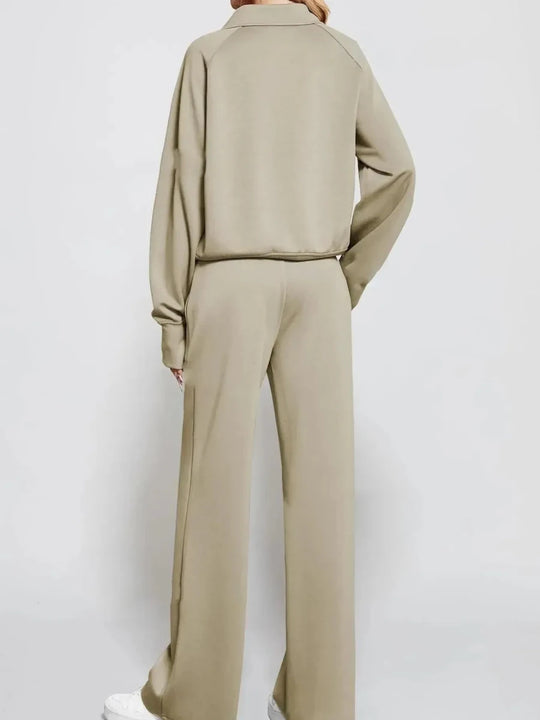 Cozy Two Piece Set: Half Zip Long Sleeve Top with Pants, Lightweight and Breathable - Allen-Fitness