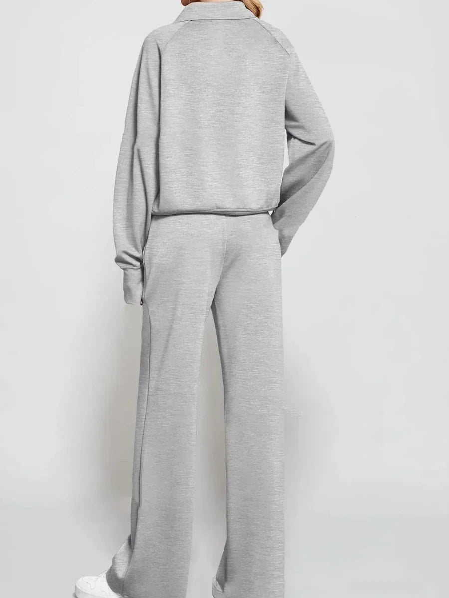 Cozy Two Piece Set: Half Zip Long Sleeve Top with Pants, Lightweight and Breathable - Allen-Fitness