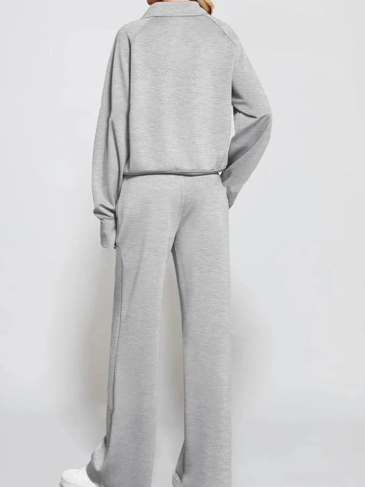 Cozy Two Piece Set: Half Zip Long Sleeve Top with Pants, Lightweight and Breathable - Allen-Fitness