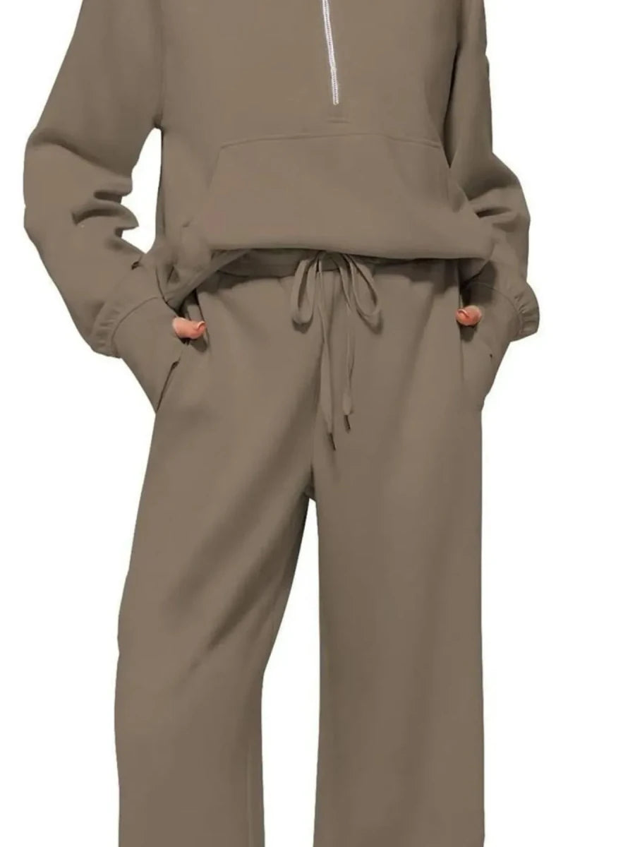 Cozy Two Piece Set: Half Zip Long Sleeve Top with Pants, Lightweight and Breathable - Allen-Fitness