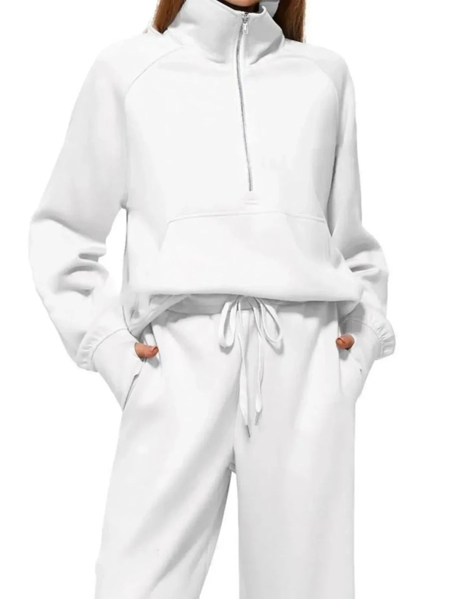 Cozy Two Piece Set: Half Zip Long Sleeve Top with Pants, Lightweight and Breathable - Allen-Fitness