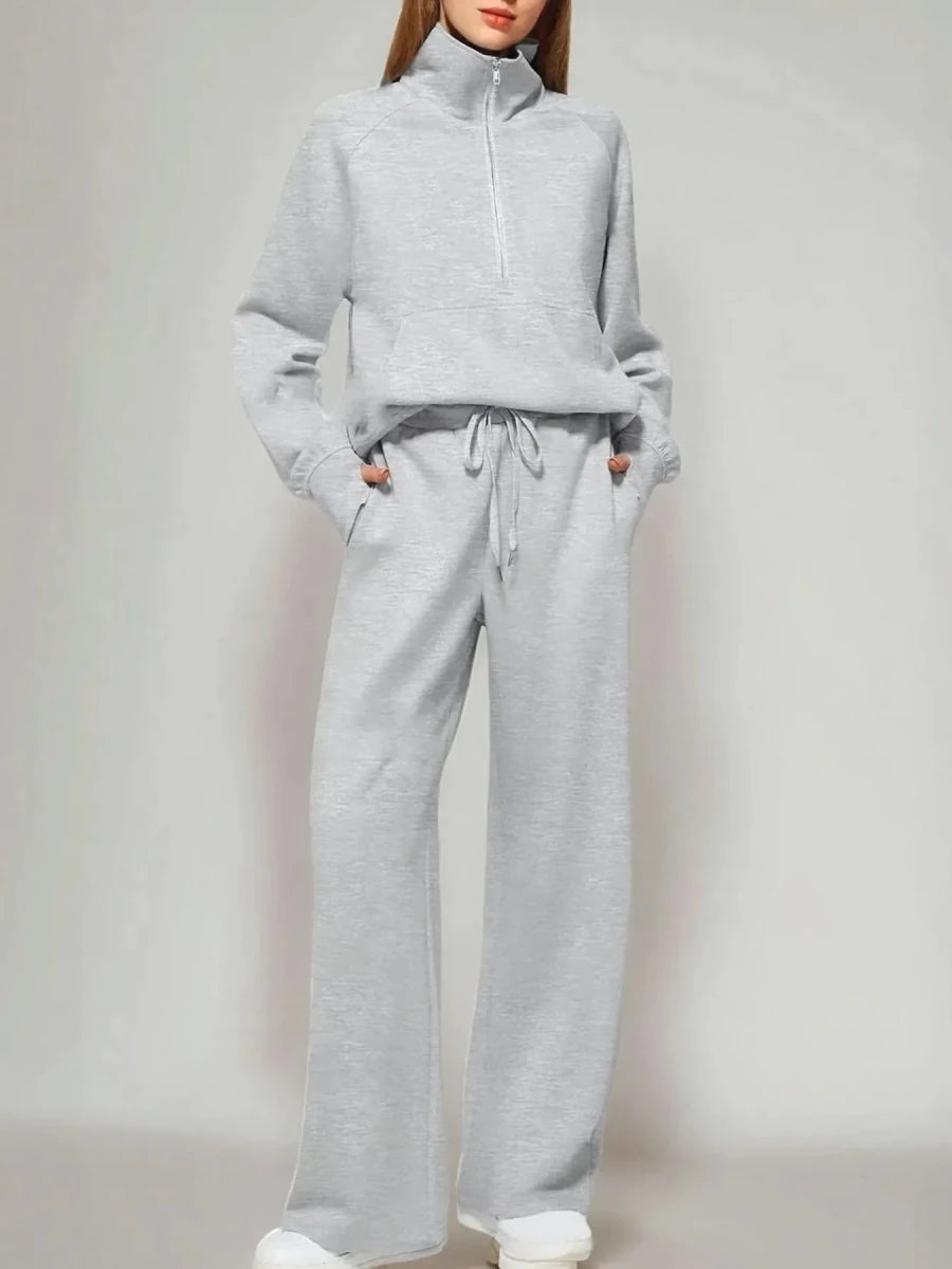 Cozy Two Piece Set: Half Zip Long Sleeve Top with Pants, Lightweight and Breathable - Allen-Fitness