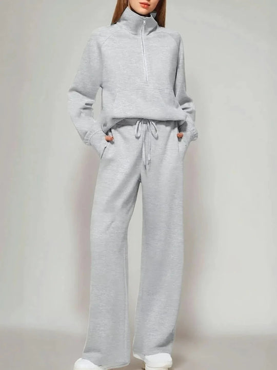 Cozy Two Piece Set: Half Zip Long Sleeve Top with Pants, Lightweight and Breathable - Allen-Fitness