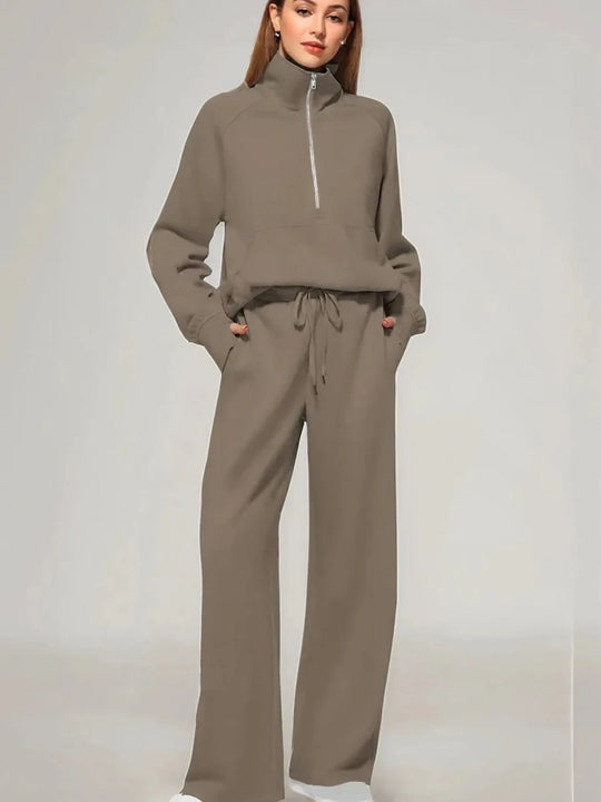 Cozy Two Piece Set: Half Zip Long Sleeve Top with Pants, Lightweight and Breathable - Allen-Fitness