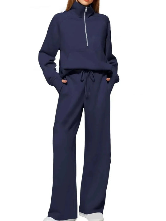 Cozy Two Piece Set: Half Zip Long Sleeve Top with Pants, Lightweight and Breathable - Allen-Fitness