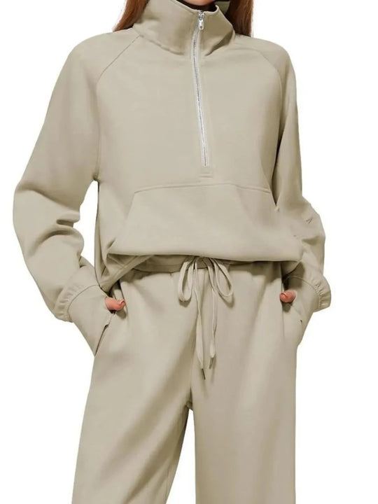 Cozy Two Piece Set: Half Zip Long Sleeve Top with Pants, Lightweight and Breathable - Allen-Fitness