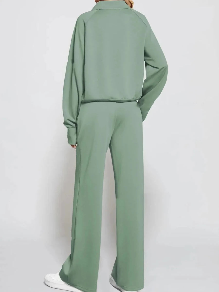Cozy Two Piece Set: Half Zip Long Sleeve Top with Pants, Lightweight and Breathable - Allen-Fitness