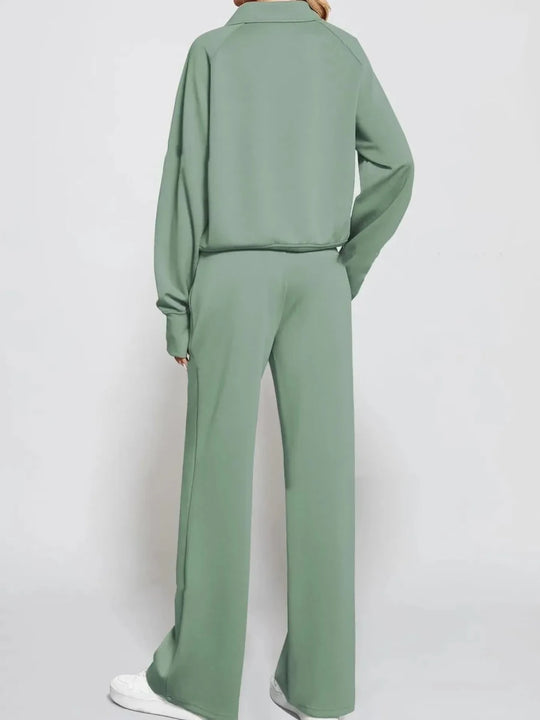 Cozy Two Piece Set: Half Zip Long Sleeve Top with Pants, Lightweight and Breathable - Allen-Fitness