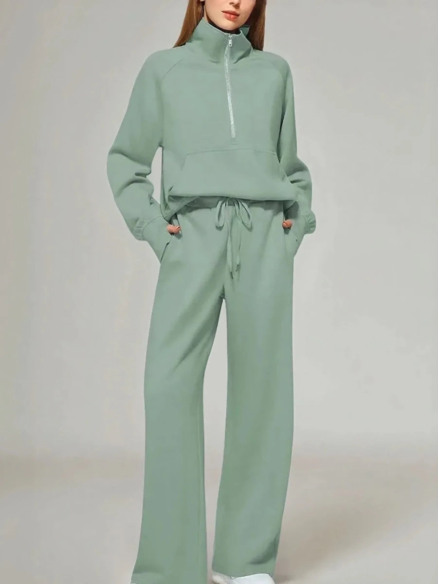 Cozy Two Piece Set: Half Zip Long Sleeve Top with Pants, Lightweight and Breathable - Allen-Fitness