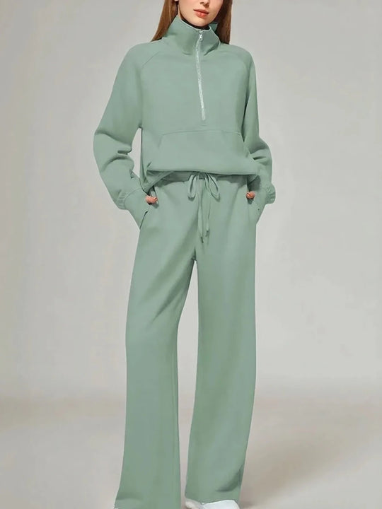 Cozy Two Piece Set: Half Zip Long Sleeve Top with Pants, Lightweight and Breathable - Allen-Fitness