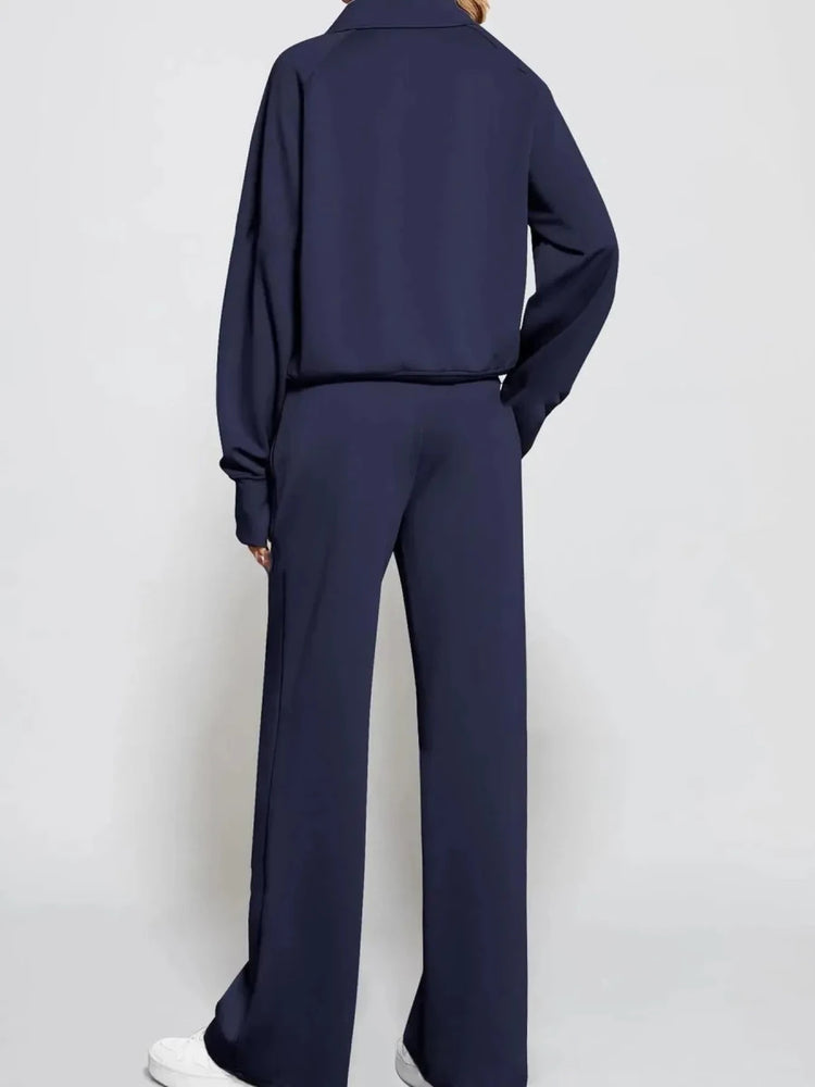 Cozy Two Piece Set: Half Zip Long Sleeve Top with Pants, Lightweight and Breathable - Allen-Fitness