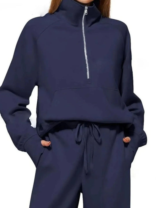 Cozy Two Piece Set: Half Zip Long Sleeve Top with Pants, Lightweight and Breathable - Allen-Fitness