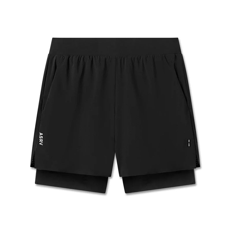 Cross-Border In-Stock Summer Men's Shorts American-Style Youth Double-Layer Sports Shorts Men's Laser-Perforated Running Basketball Shorts - Premium Fitness & Activewear