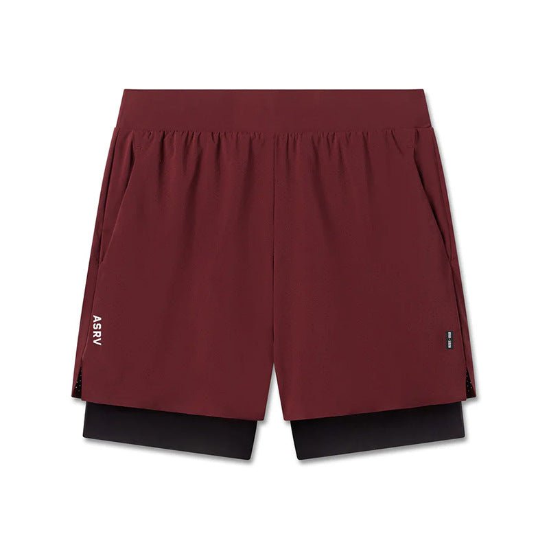 Cross-Border In-Stock Summer Men's Shorts American-Style Youth Double-Layer Sports Shorts Men's Laser-Perforated Running Basketball Shorts - Premium Fitness & Activewear