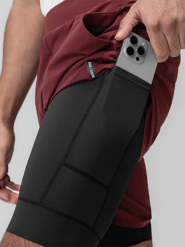 Cross-Border In-Stock Summer Men's Shorts American-Style Youth Double-Layer Sports Shorts Men's Laser-Perforated Running Basketball Shorts - Premium Fitness & Activewear