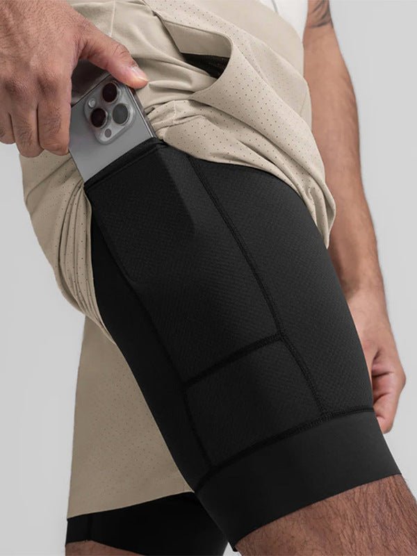 Cross-Border In-Stock Summer Men's Shorts American-Style Youth Double-Layer Sports Shorts Men's Laser-Perforated Running Basketball Shorts - Premium Fitness & Activewear