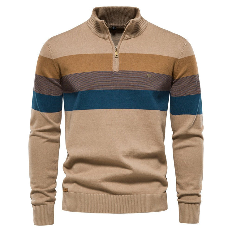 Cross-Border Pullover Knitwear New Open-Chest Stand-Up Collar Men's Sweater Men's Autumn and Winter European and American Khaki - Premium Fitness & Activewear