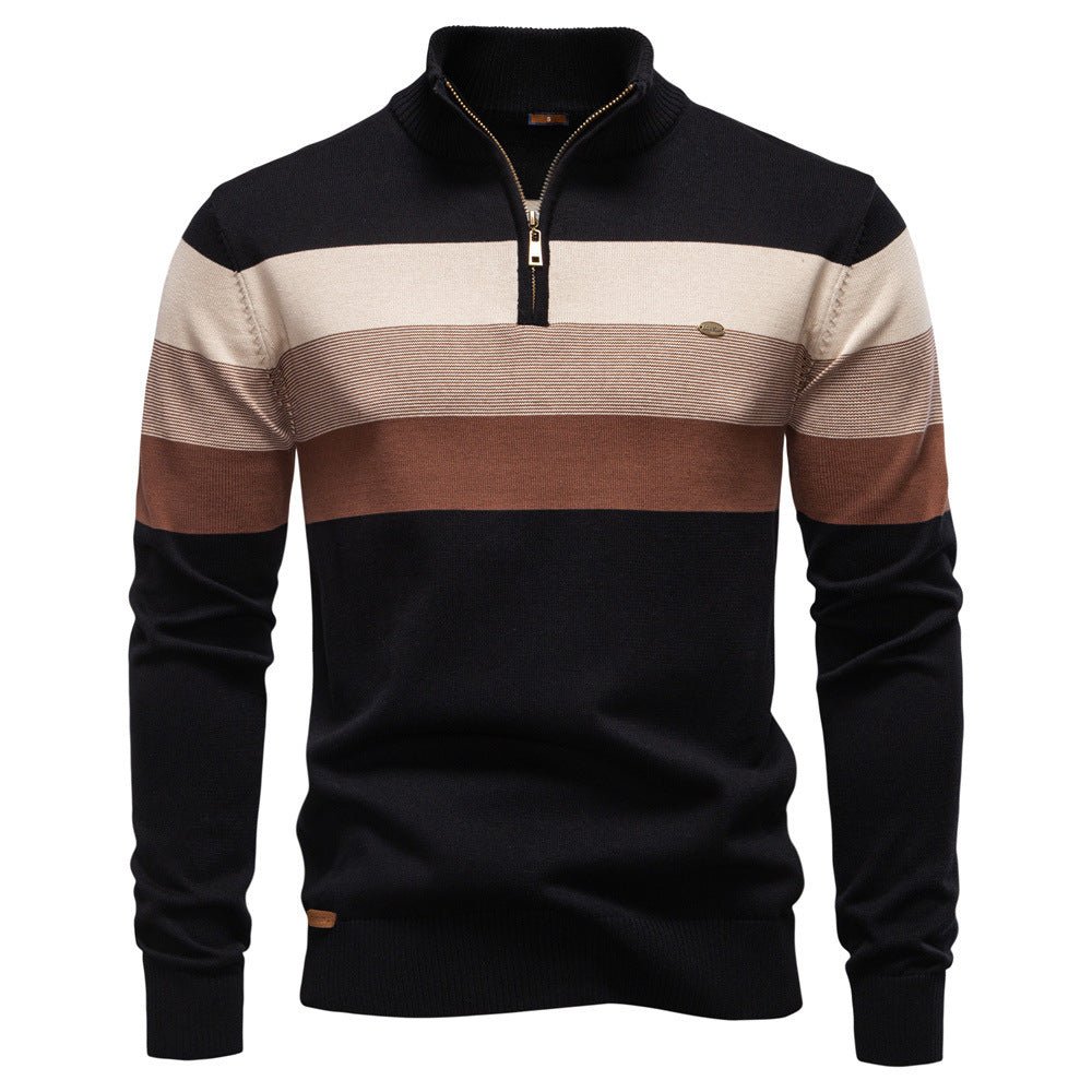 Cross-Border Pullover Knitwear New Open-Chest Stand-Up Collar Men's Sweater Men's Autumn and Winter European and American Khaki - Premium Fitness & Activewear