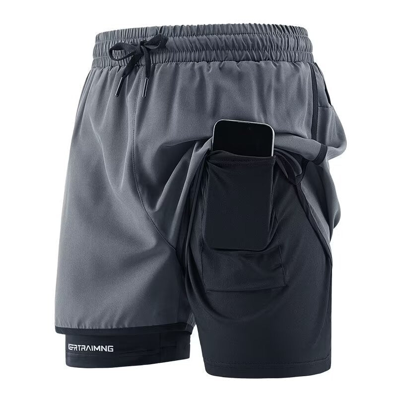 Cross-Border Sports Shorts for Men and Women, Running Fitness Anti-Exposure Three-Point Shorts, Fake Two-Piece Couple Quick-Dry Shorts - Premium Fitness & Activewear