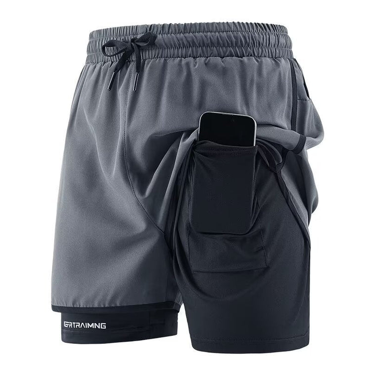 Cross-Border Sports Shorts for Men and Women, Running Fitness Anti-Exposure Three-Point Shorts, Fake Two-Piece Couple Quick-Dry Shorts - Premium Fitness & Activewear