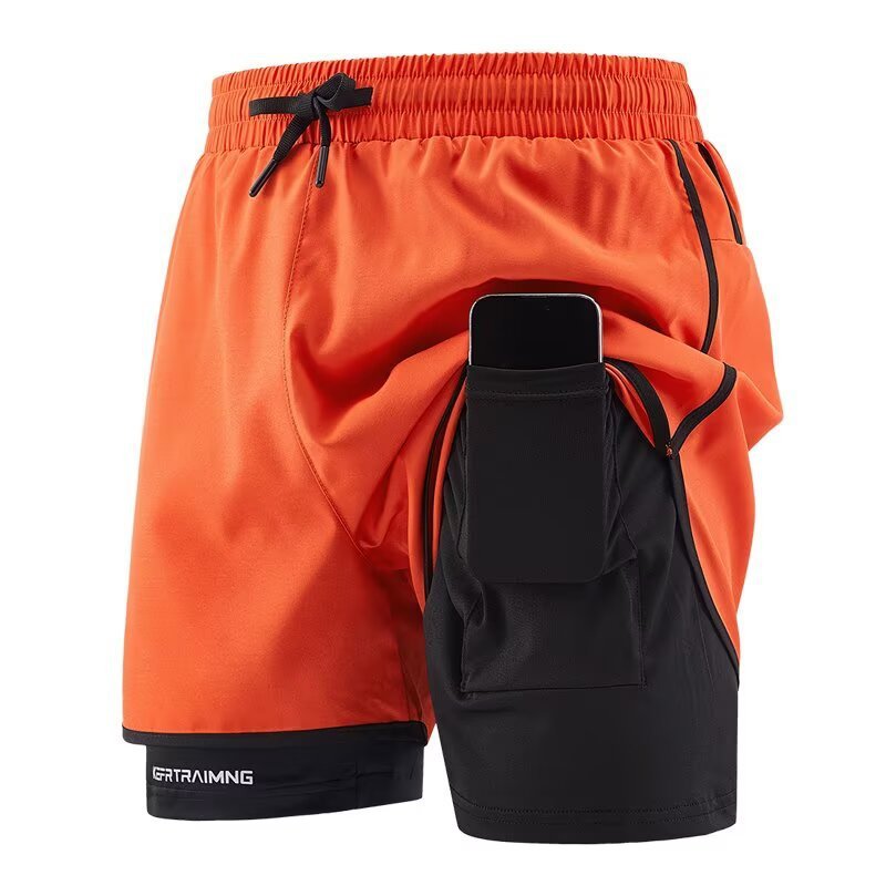 Cross-Border Sports Shorts for Men and Women, Running Fitness Anti-Exposure Three-Point Shorts, Fake Two-Piece Couple Quick-Dry Shorts - Premium Fitness & Activewear