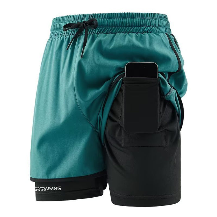 Cross-Border Sports Shorts for Men and Women, Running Fitness Anti-Exposure Three-Point Shorts, Fake Two-Piece Couple Quick-Dry Shorts - Premium Fitness & Activewear